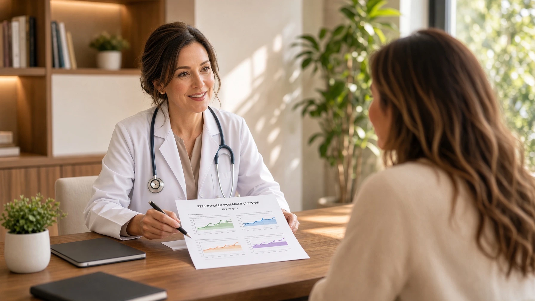 Board-Certified Nurse Practitioner conducting a functional medicine biomarker intake consultation at Lifespark Health & Wellness in Roseville, CA.