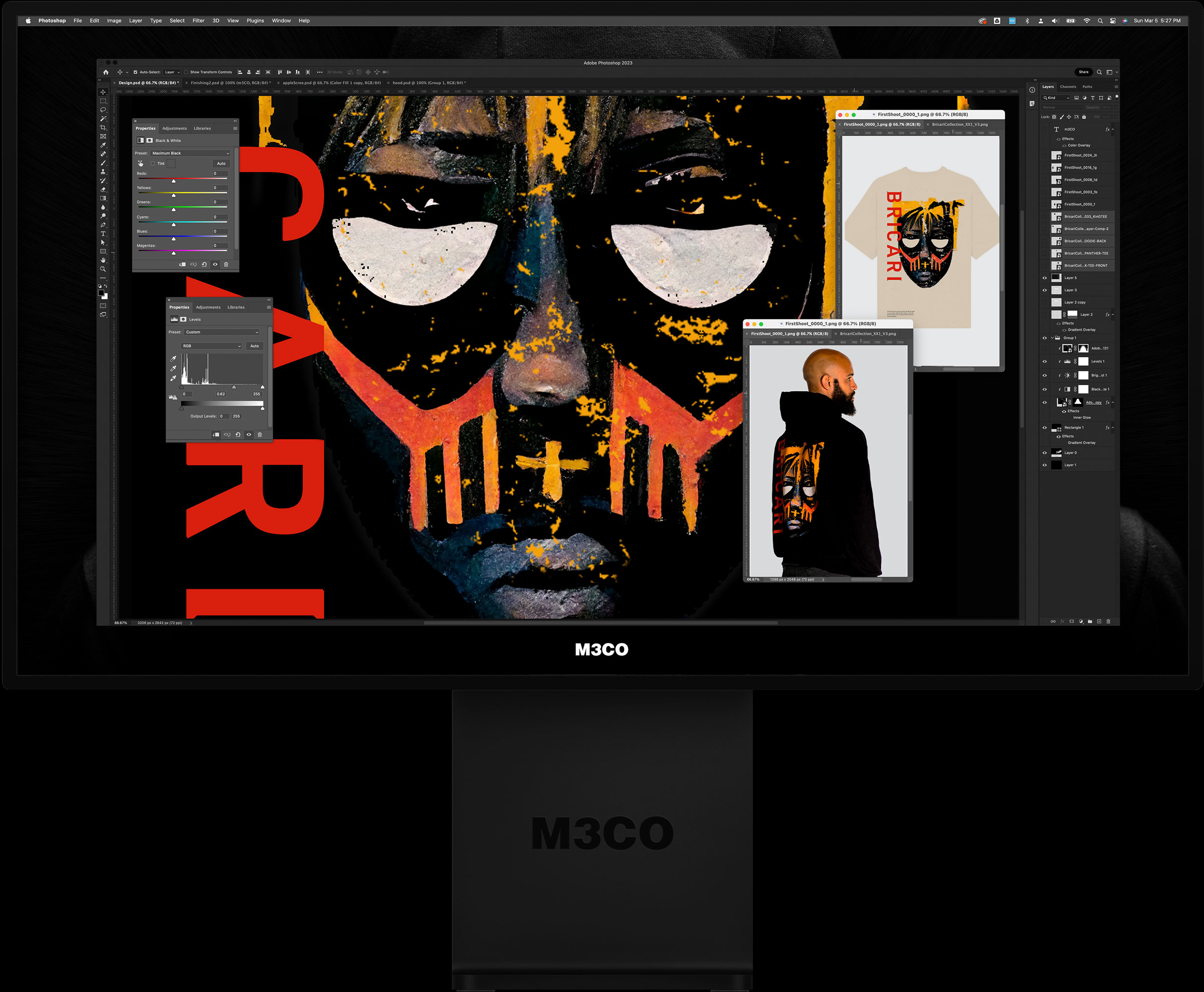 Computer screen of an M3 Collective designer with multiple design files open