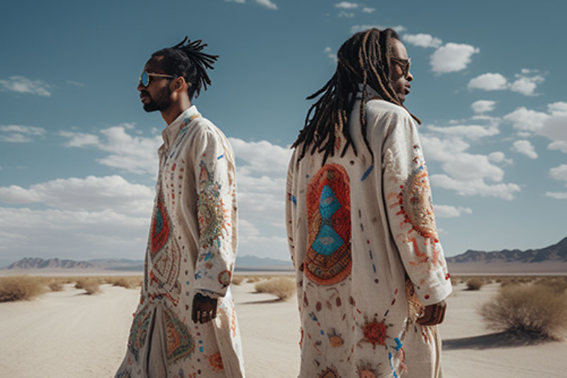 Two male models wearing streetwear designed and developed by M3 Collective Atelier