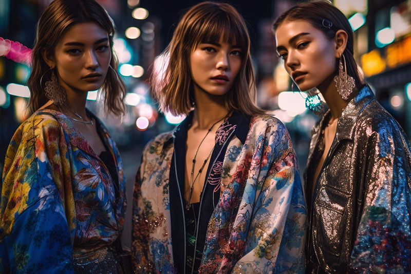 Three female models wearing streetwear designed and developed by M3 Collective Atelier