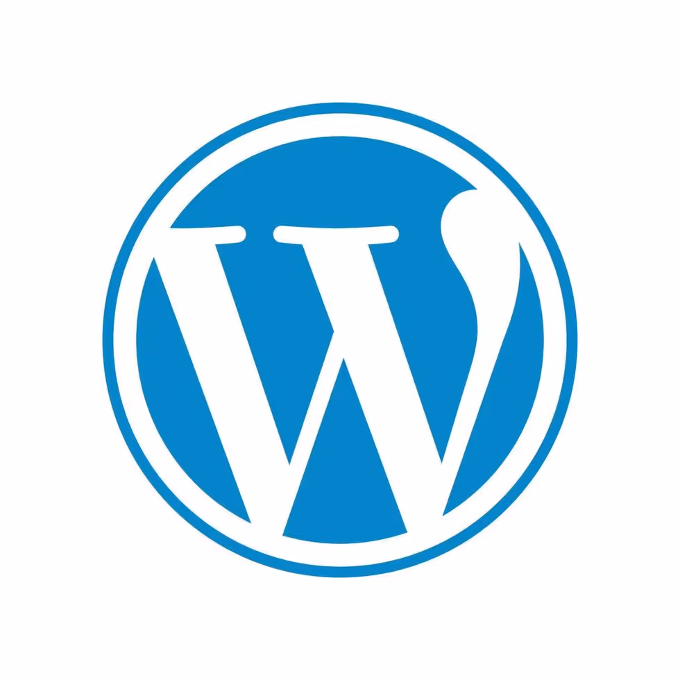 Blue and white WordPress logo.
