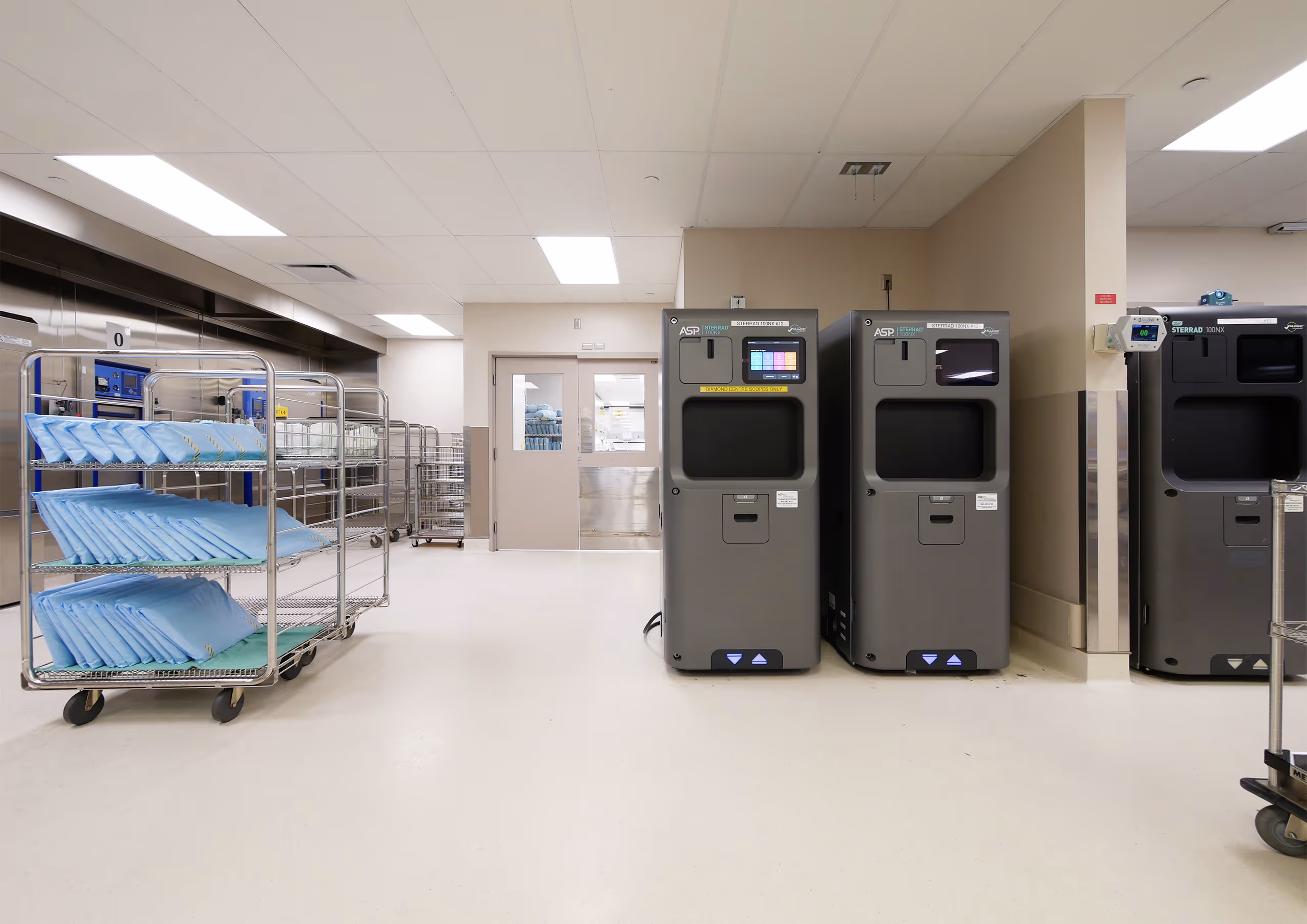 Reprocessing area with storage carts at Vancouver General Hospital MDRD renovation.