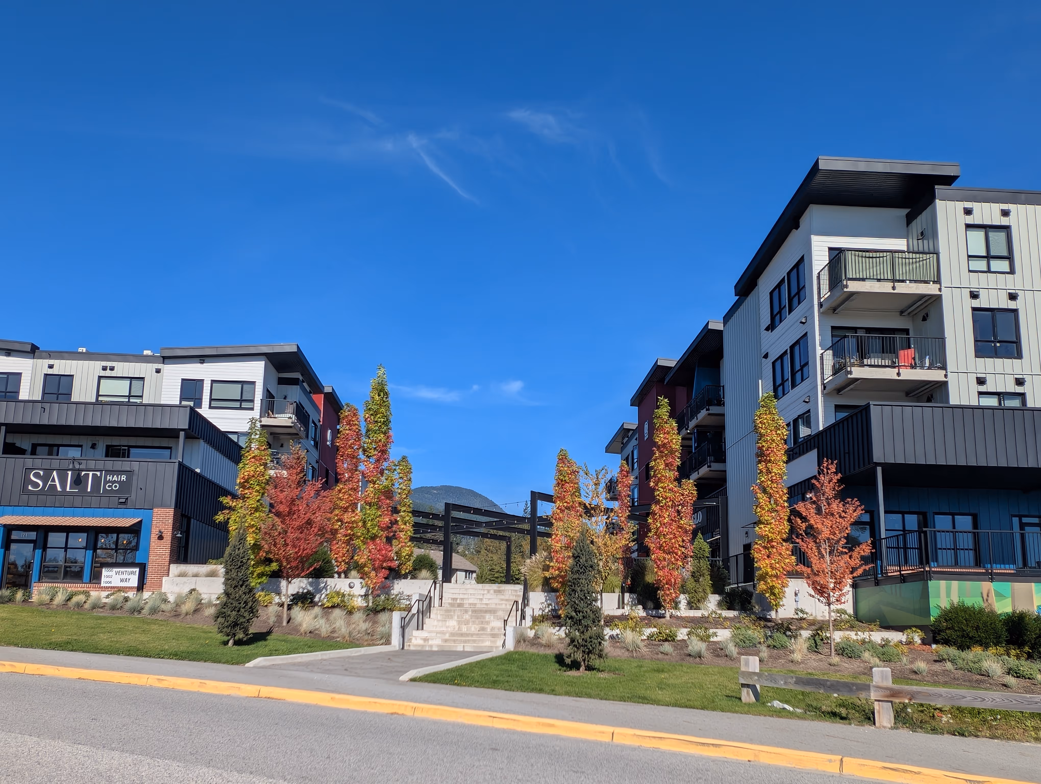 Street-level commercial units at Venture Industrial Village with lighting and electrical infrastructure designed by WEE.