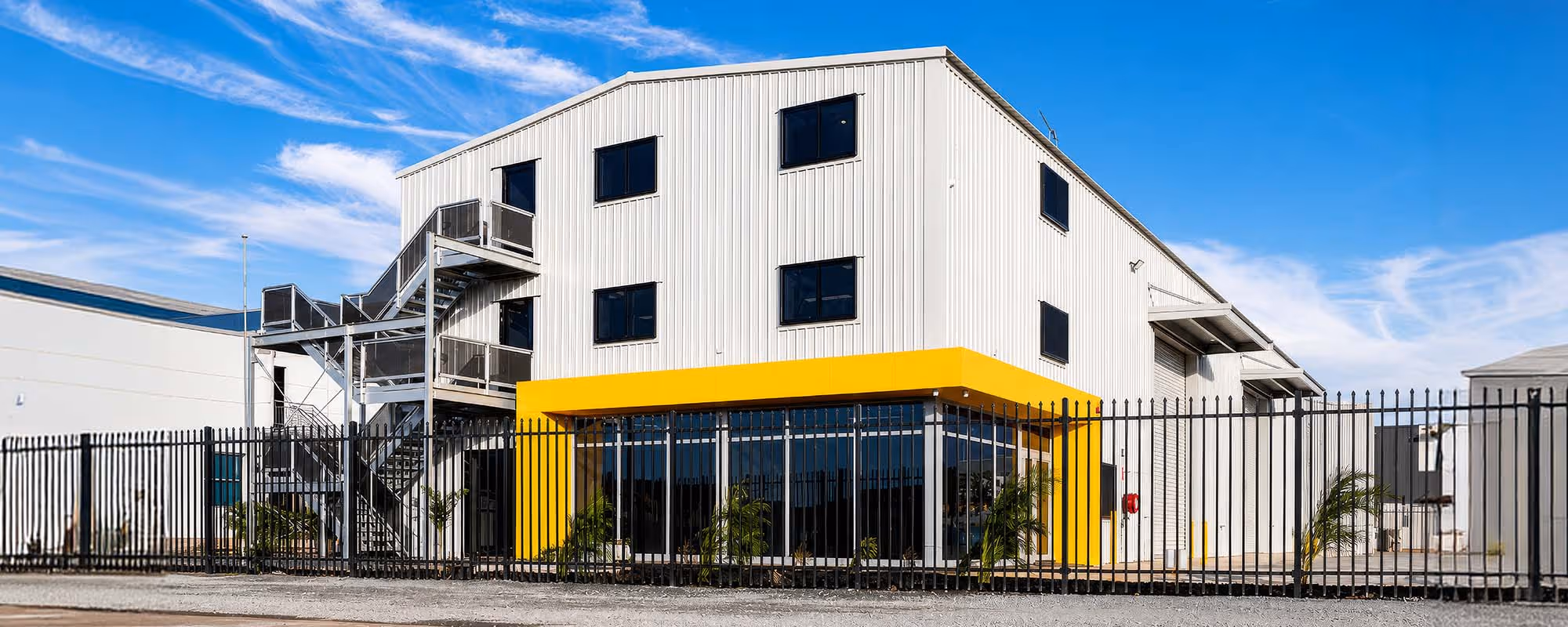 Cyclone-rated commercial headquarters and warehouse complex built by NWSM in Karratha, Western Australia.