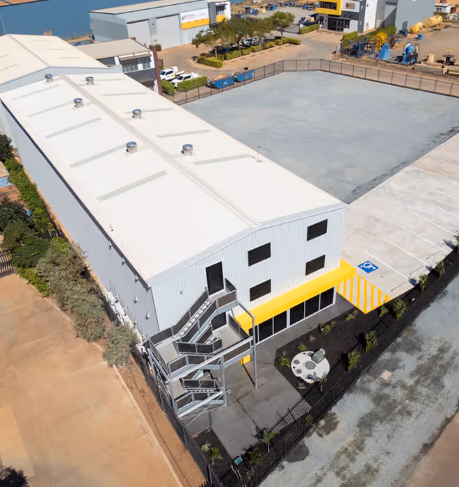 Completed Pilbara industrial headquarters featuring office, training and accommodation spaces.