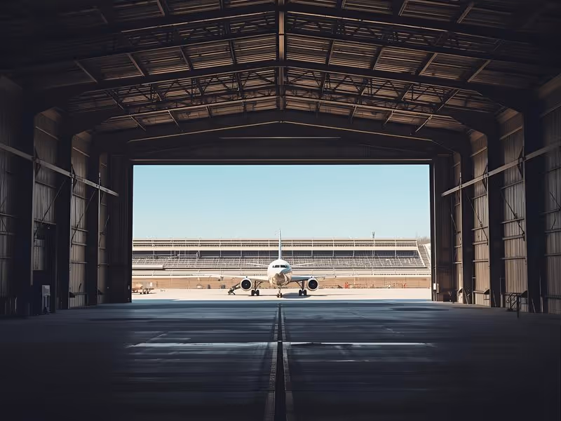 Interior view of an industrial aviation hangar built by NWSM.