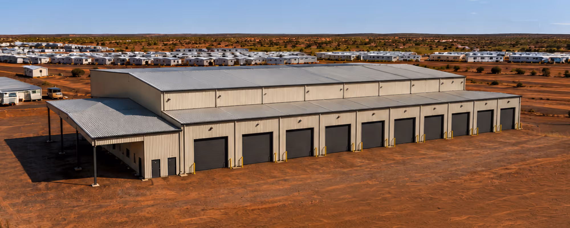 3,000m² multi-purpose mining workshop fabricated by NWSM for Rangecon in Kalgoorlie, Western Australia.