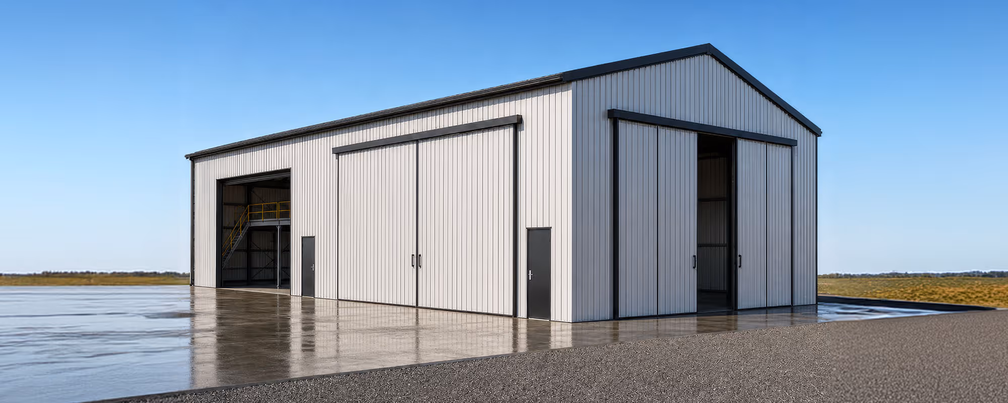 500m² cyclone-rated workshop with internal mezzanine fabricated by NWSM for DLR Building in Exmouth, Western Australia.