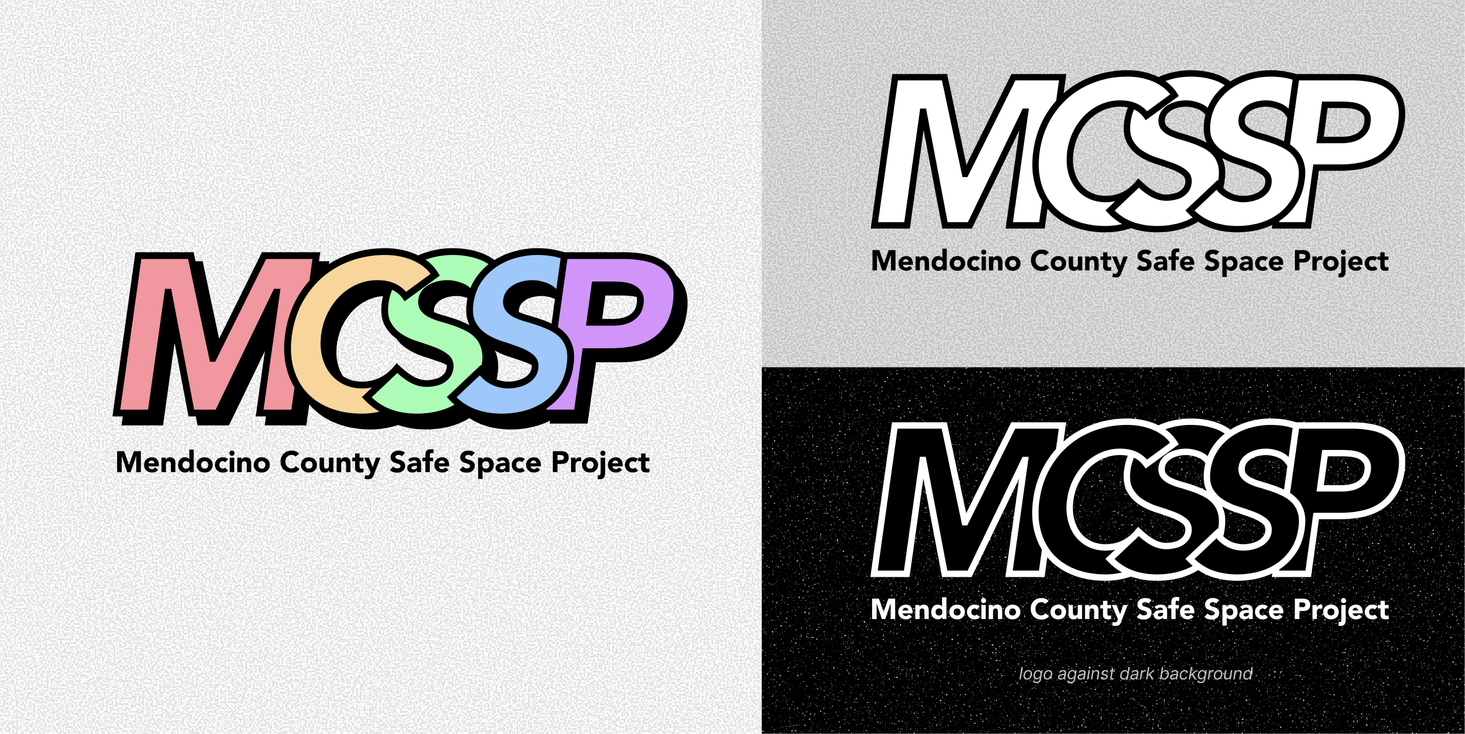Collection of new MCSSP logo in color, white, and black