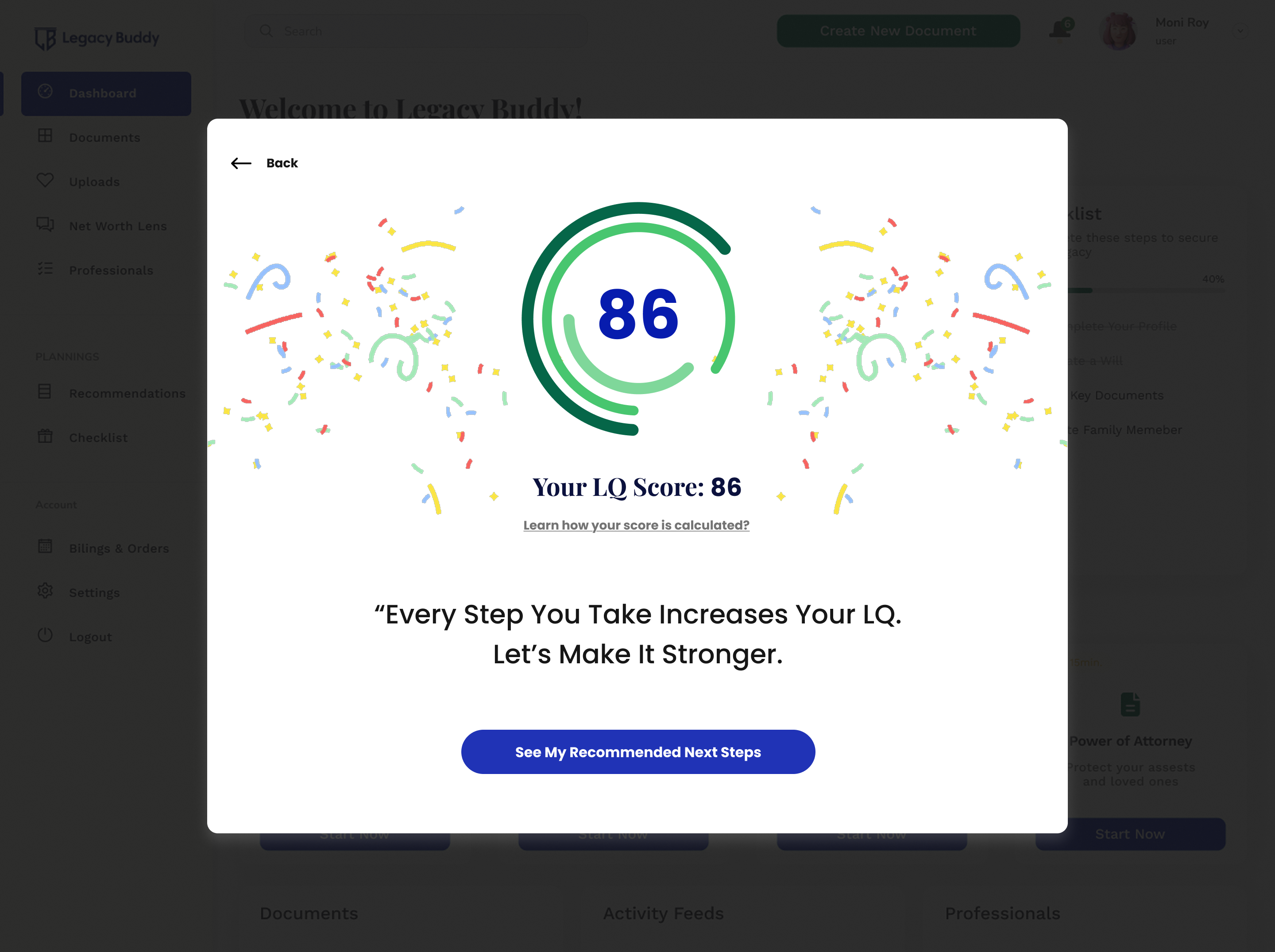 Legacy Quotient score screen