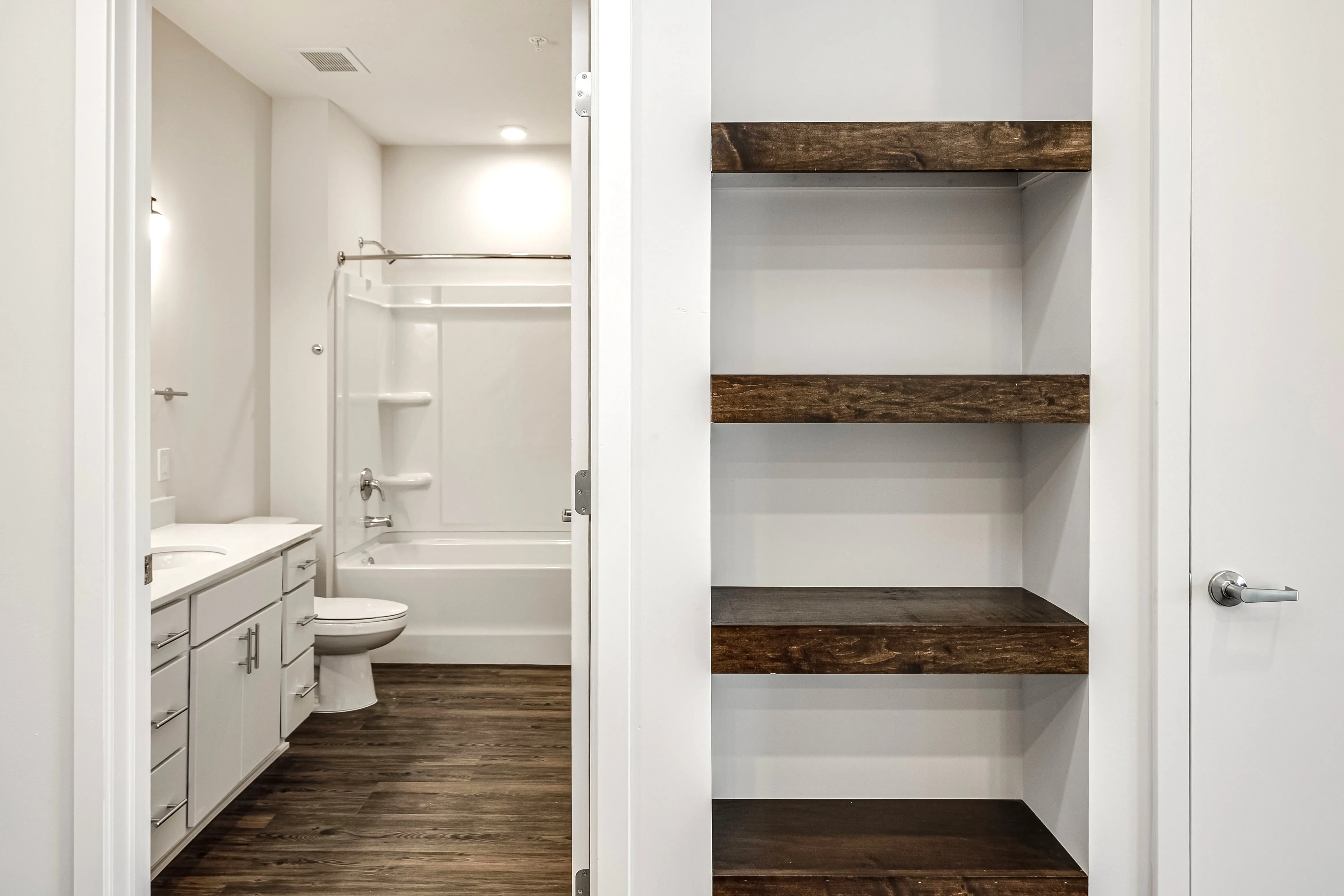 Bathroom with storage shelves