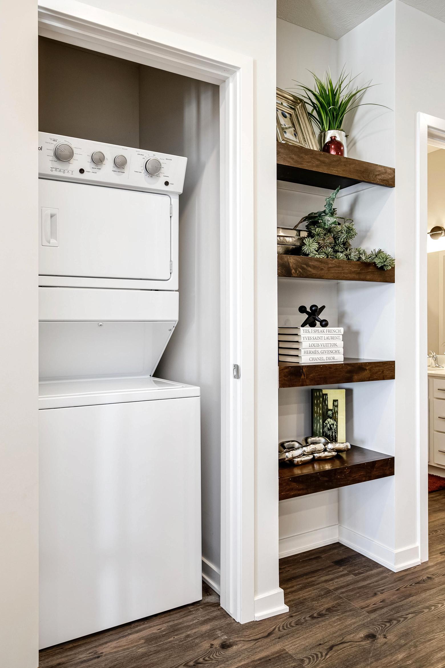 washer and dryer with shelving 
