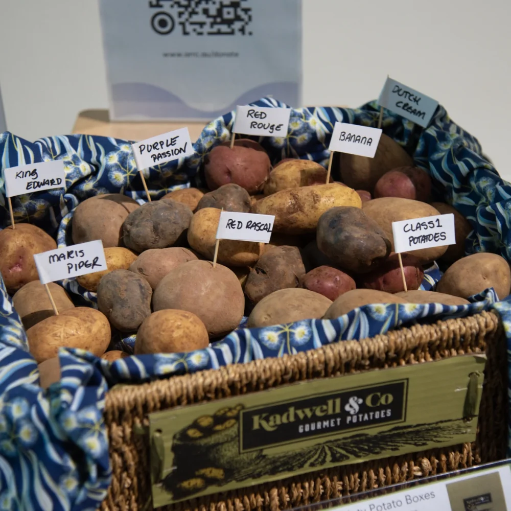 A basket of gourmet potatoes up for grabs at the silent auction, sponsored by Garry Kadwell, a landholder who has previously partnered with the ARRC on our on-ground river restoration projects. Photo credit: Ben Curry