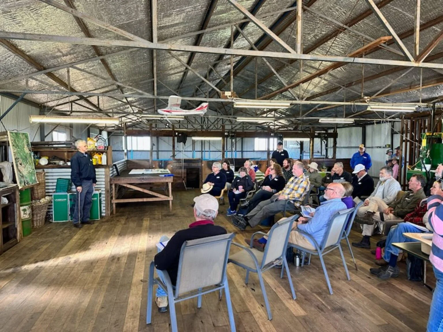 Full house (or shearing shed) as Tom McCormack talks about their restoration efforts over the years.