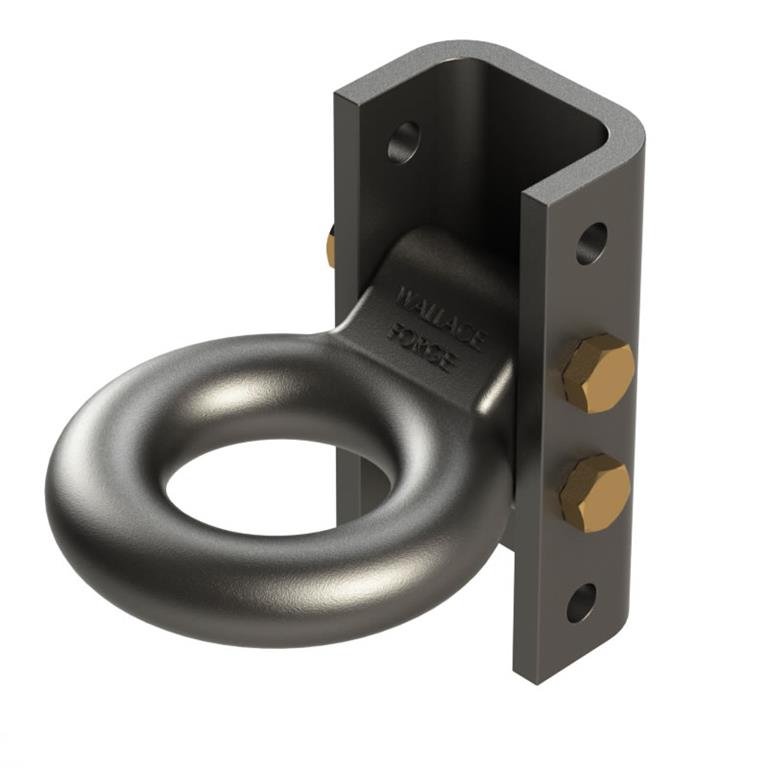 Adjustable pintle eye tow ring mounted in a steel channel for heavy-duty trailers.