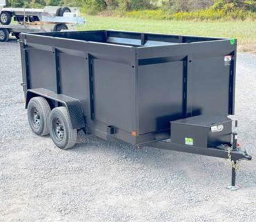 Heavy-duty commercial dump trailer receiving repair services at Eckharts.