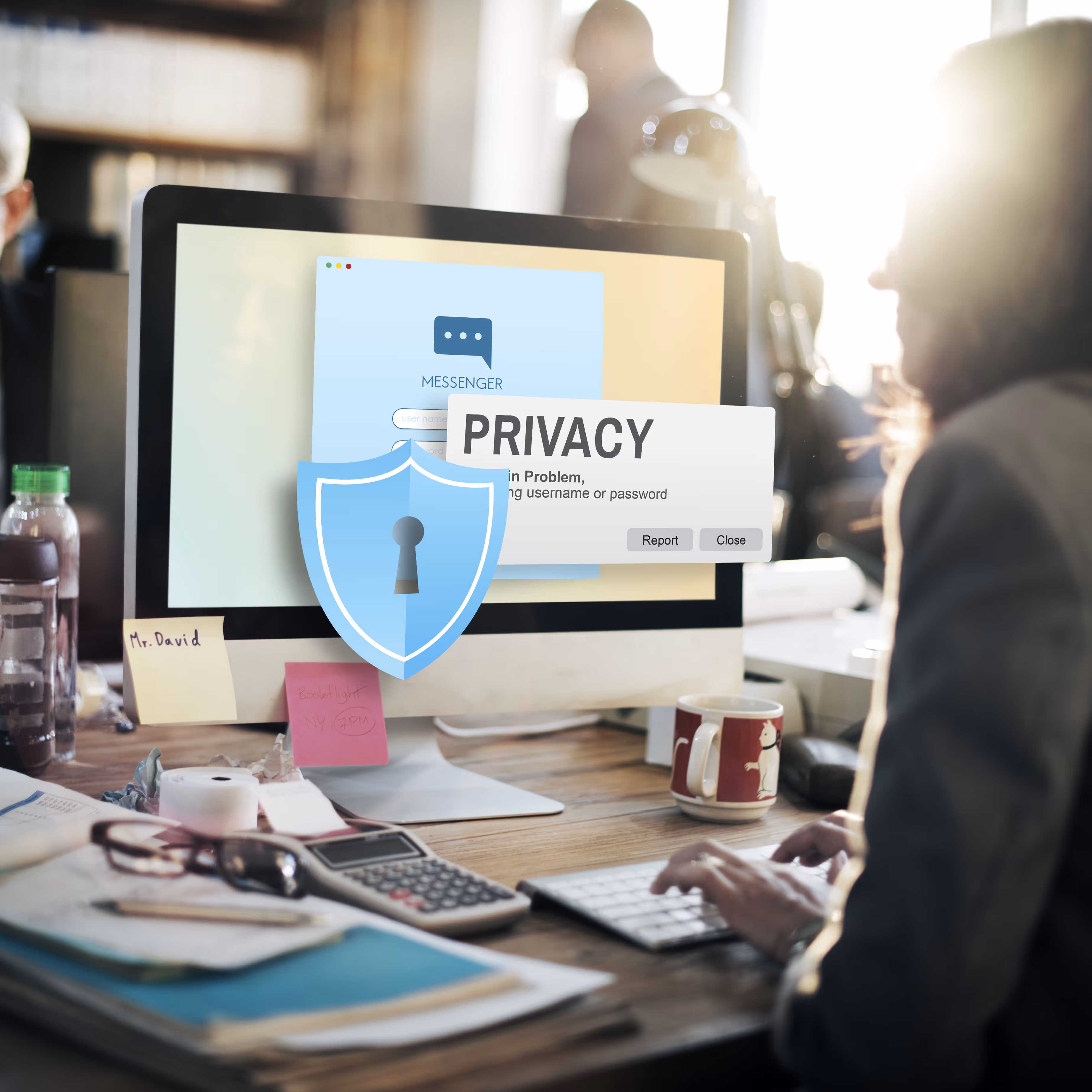 A solitary figure sitting at a laptop in a dark room, symbolizing privacy and cybersecurity, with soft light illuminating the keyboard and hands.