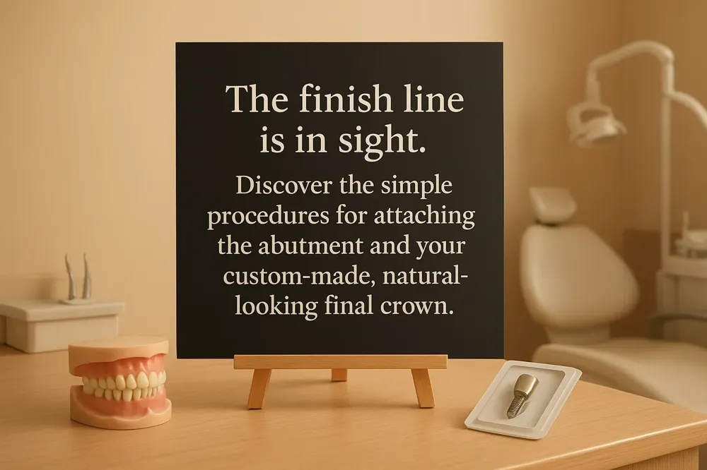 The finish line is in sight. Discover the simple procedures for attaching the abutment and your custom-made, natural-looking final crown.