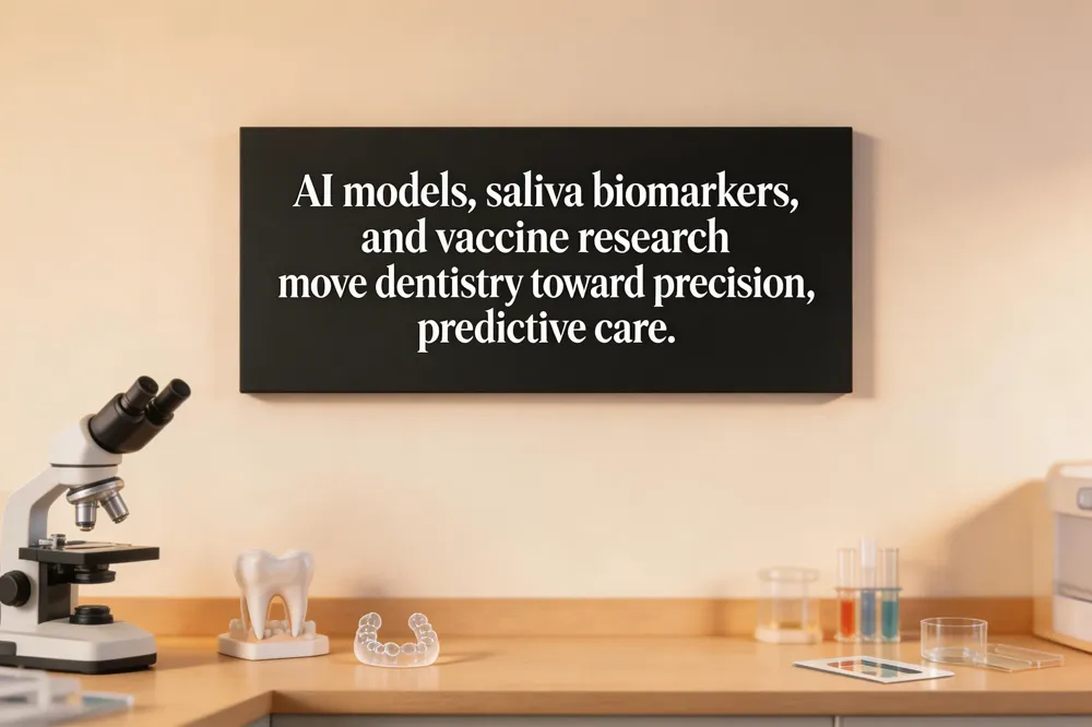 AI models, saliva biomarkers, and vaccine research move dentistry toward precision, predictive care.