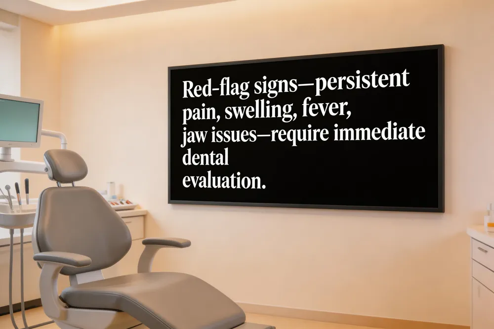 Red‑flag signs—persistent pain, swelling, fever, jaw issues—require immediate dental evaluation.