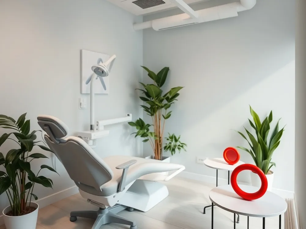 A patient and dentist sit together, discussing fears and using a hand‑raise signal to pause the procedure.