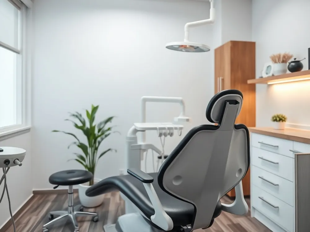 A trusted friend holds the patient’s hand in the dental suite, offering reassurance and a calming presence.