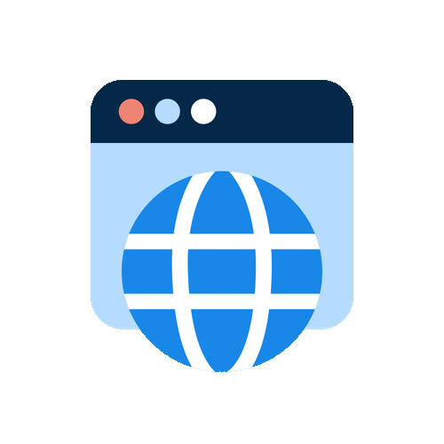 Browser window icon with a blue globe symbol representing internet or web access.