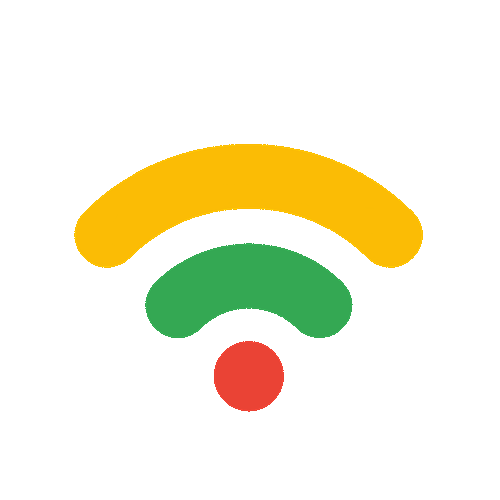 WiFi signal icon with red, green, and yellow bars indicating weak or disconnected status.