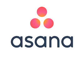 Asana logo with three pink and orange gradient circles forming a triangular shape above the word 'asana'.