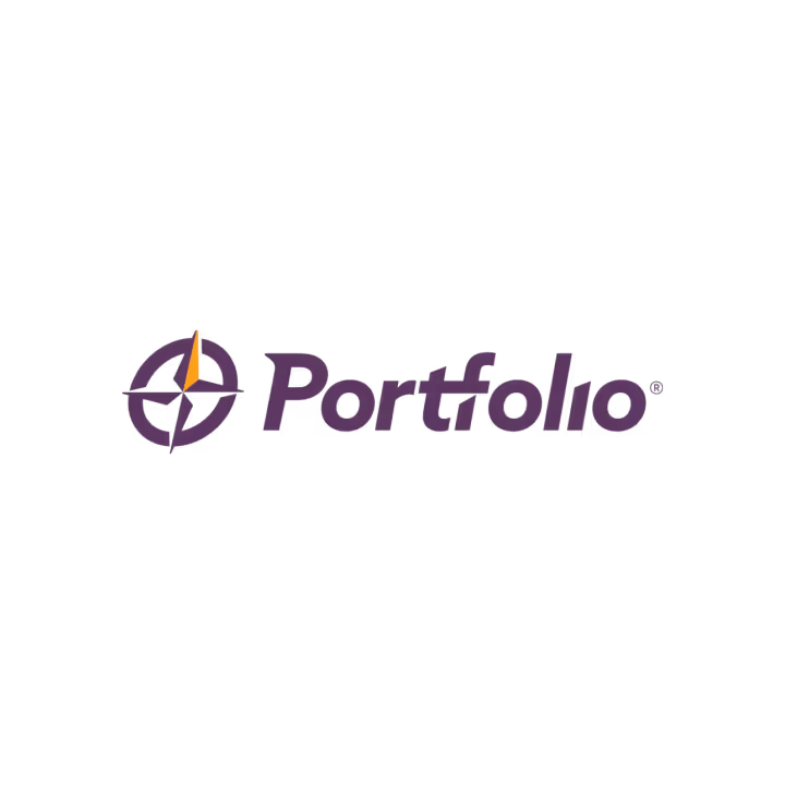 Portfolio company logo featuring a stylized compass with an orange needle pointing up and purple text reading 'Portfolio'.