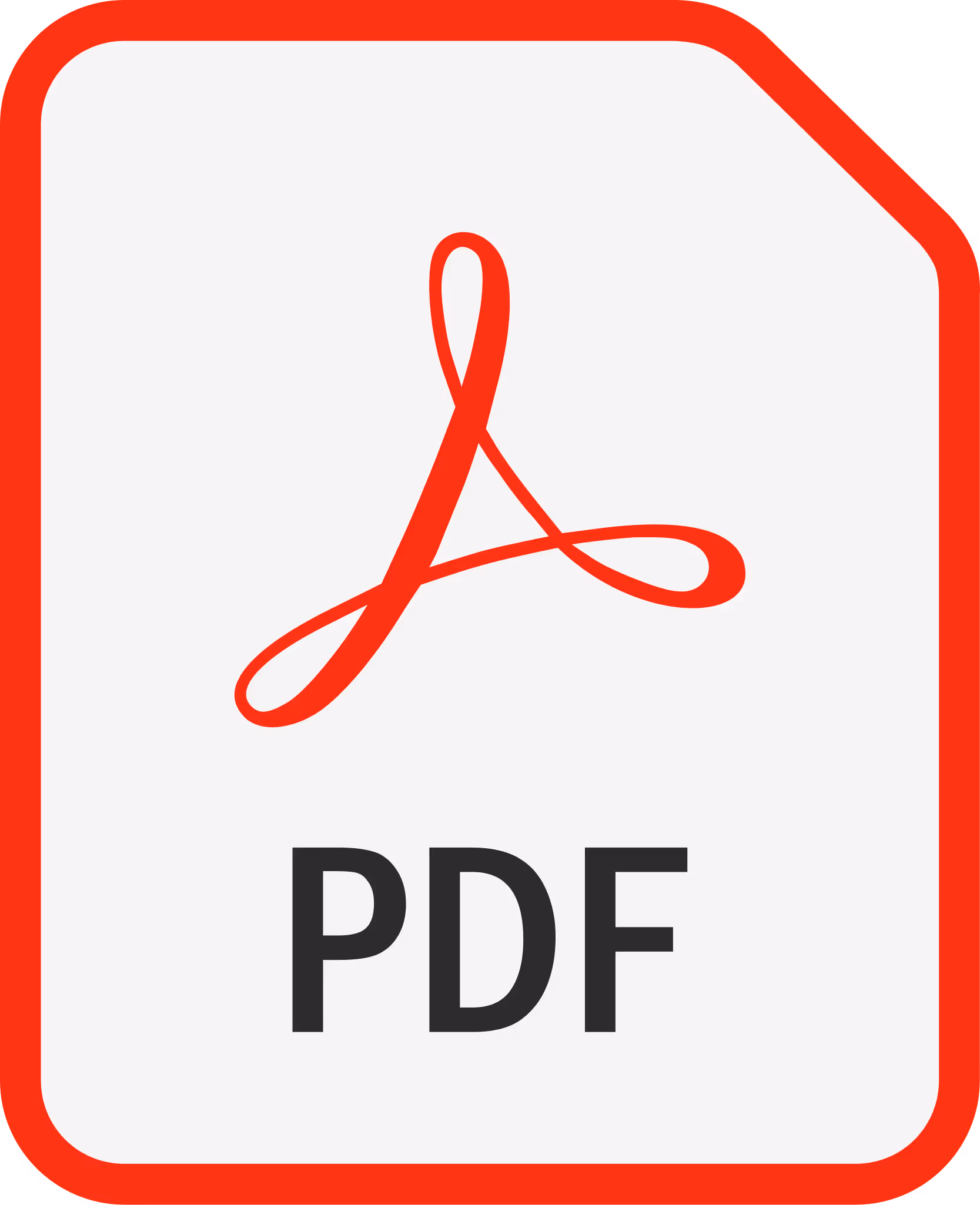 Icon of a PDF document with a red border and the Adobe Acrobat logo above the letters PDF.