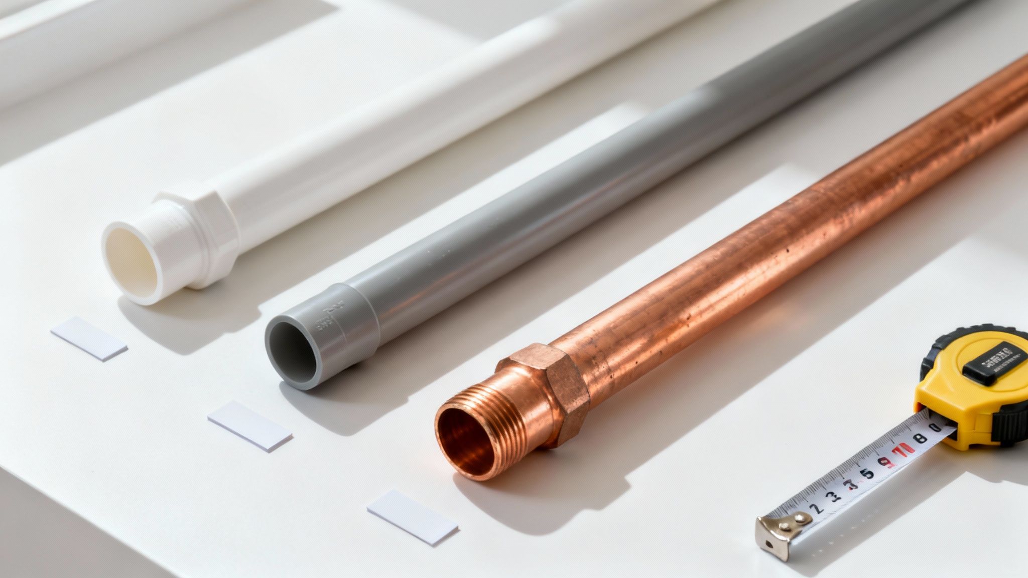 A collection of high-quality plumbing pipes and fittings, including PVC, PPR, and copper.