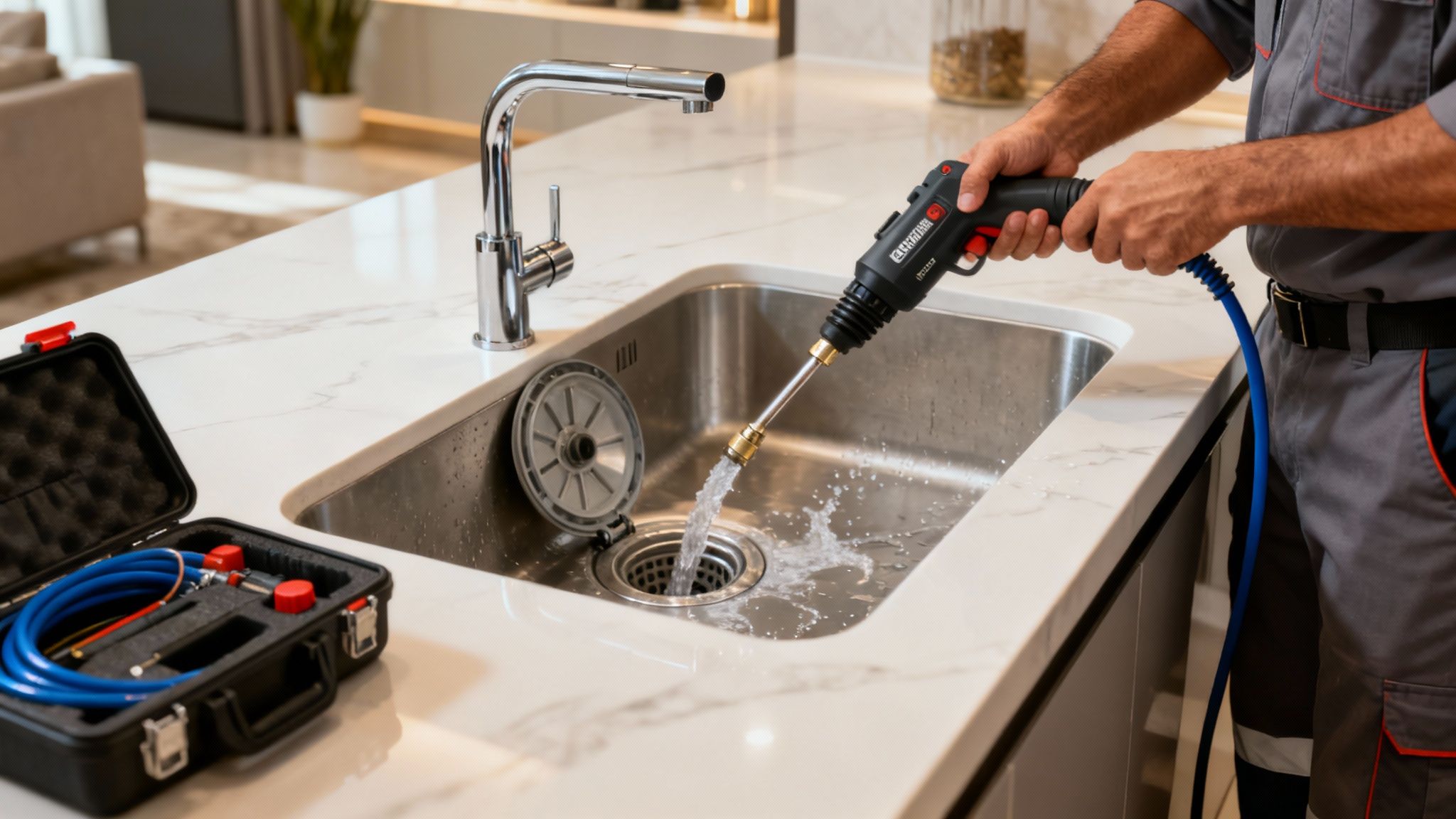 A clean, modern sink and faucet in a Dubai home, representing a clear drain.