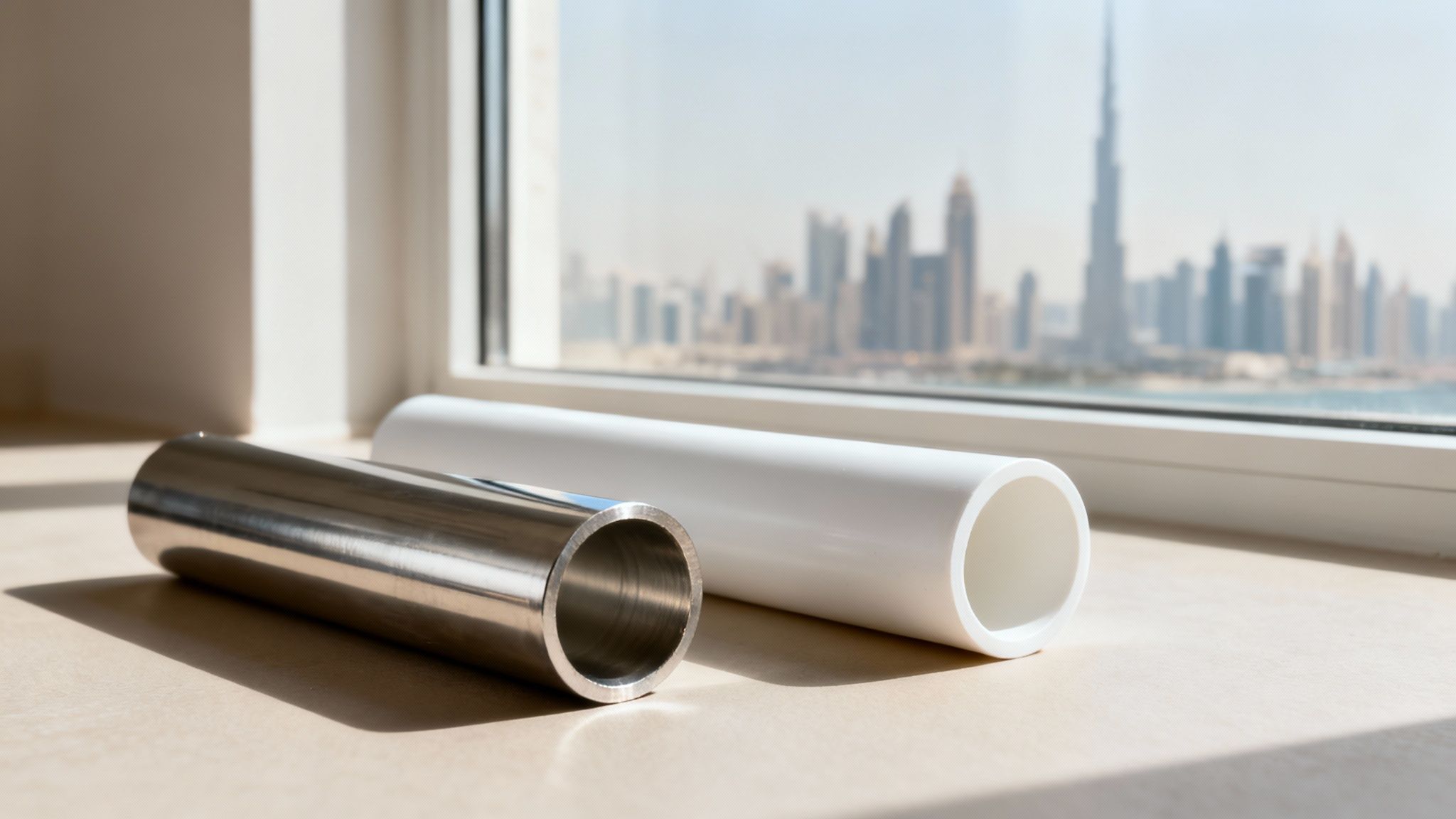 Modern plumbing pipes neatly installed inside a wall frame.