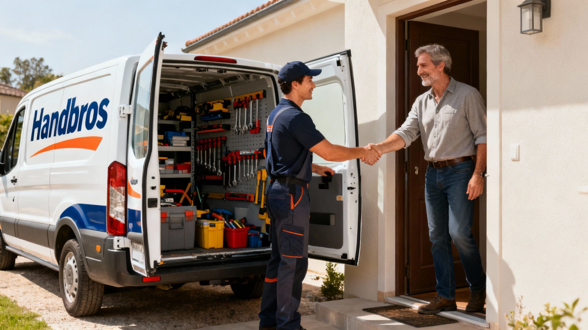 HandyBros plumber providing an upfront quote to a customer in her home.