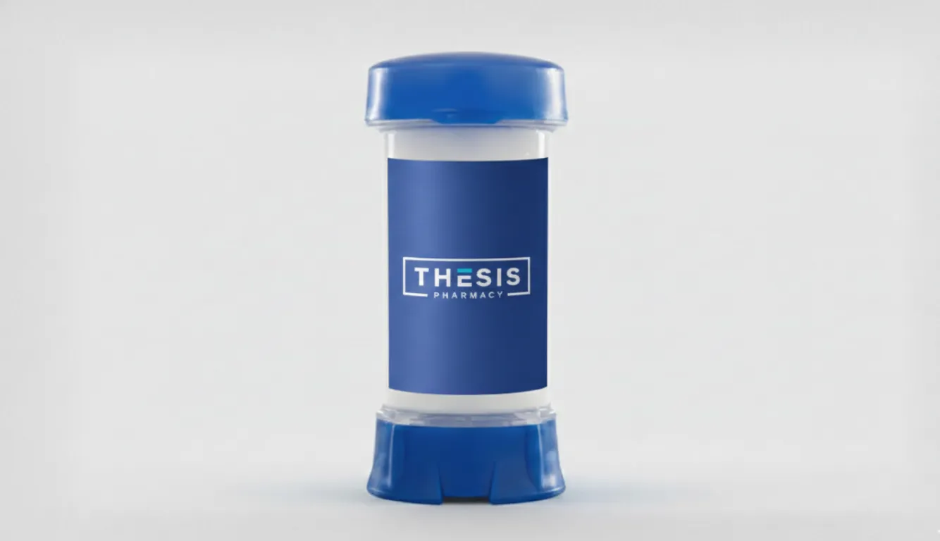 a product photo of a Thesis Pharmacy gel or cream in a topiclick container