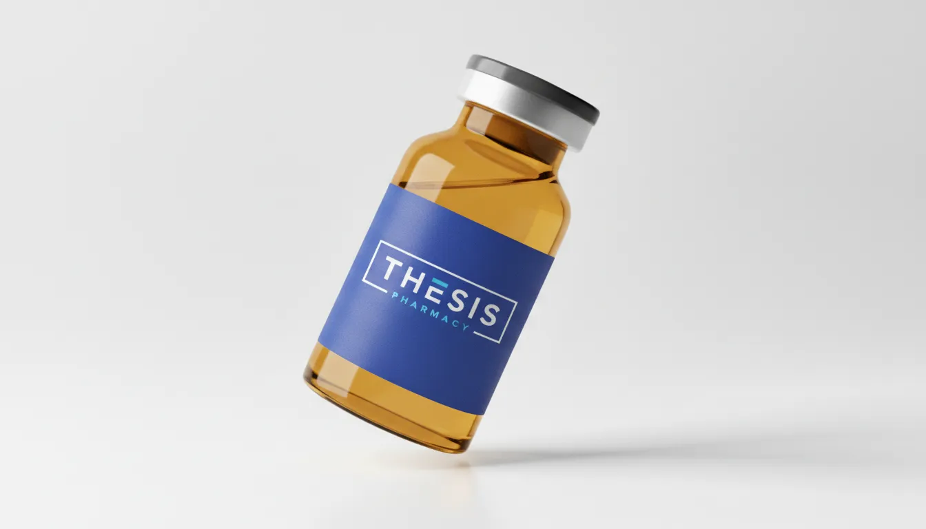 a product photo of a Thesis Pharmacy medication in an amber glass vial
