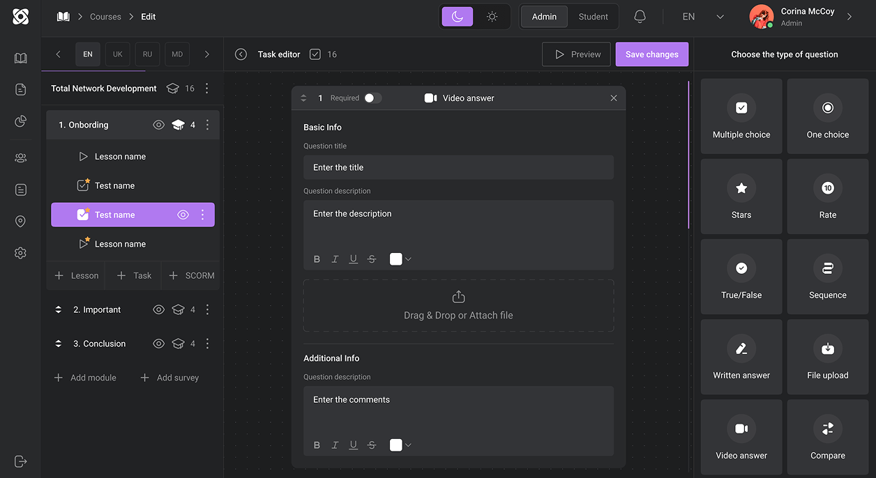 Practical tests with video and audio file submissions helped new hires practice scripts and KYC checks.