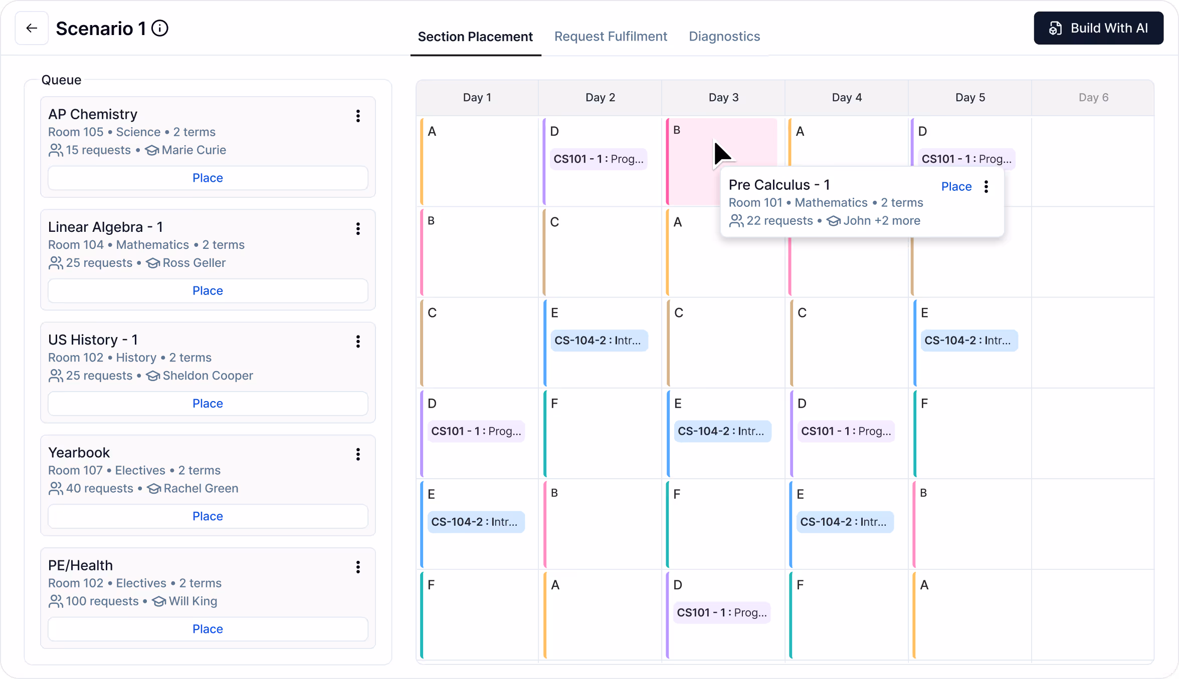 A asset in which there are queue and table inside which there are schedules are marked up on the basis of days