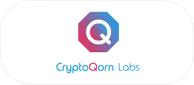 CryptoQom Labs logo with a stylized octagonal Q symbol above the text.