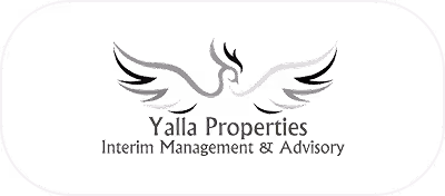 Yalla Properties logo featuring a stylized bird with outstretched wings above the text 'Yalla Properties' and 'Investment Management & Advisory'.