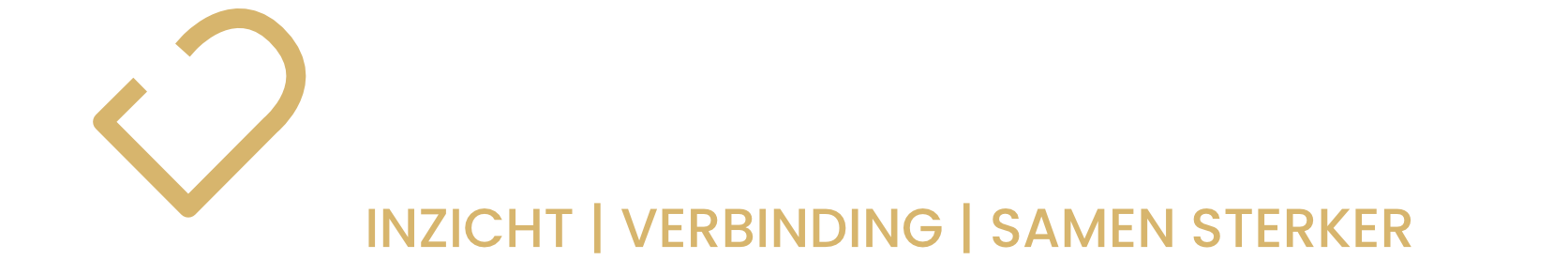 Wit en goudkleurig gestileerd hartlogo gevolgd door de tekst RELATIEZICHT in hoofdletters en daaronder de woorden Inzicht, Verbinding, Samen Sterker.