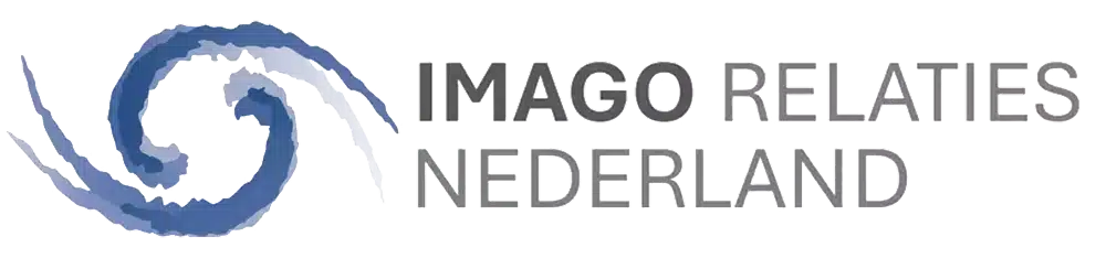 Blauw spiraalvormig logo naast de tekst 'IMAGO RELATIES NEDERLAND'.