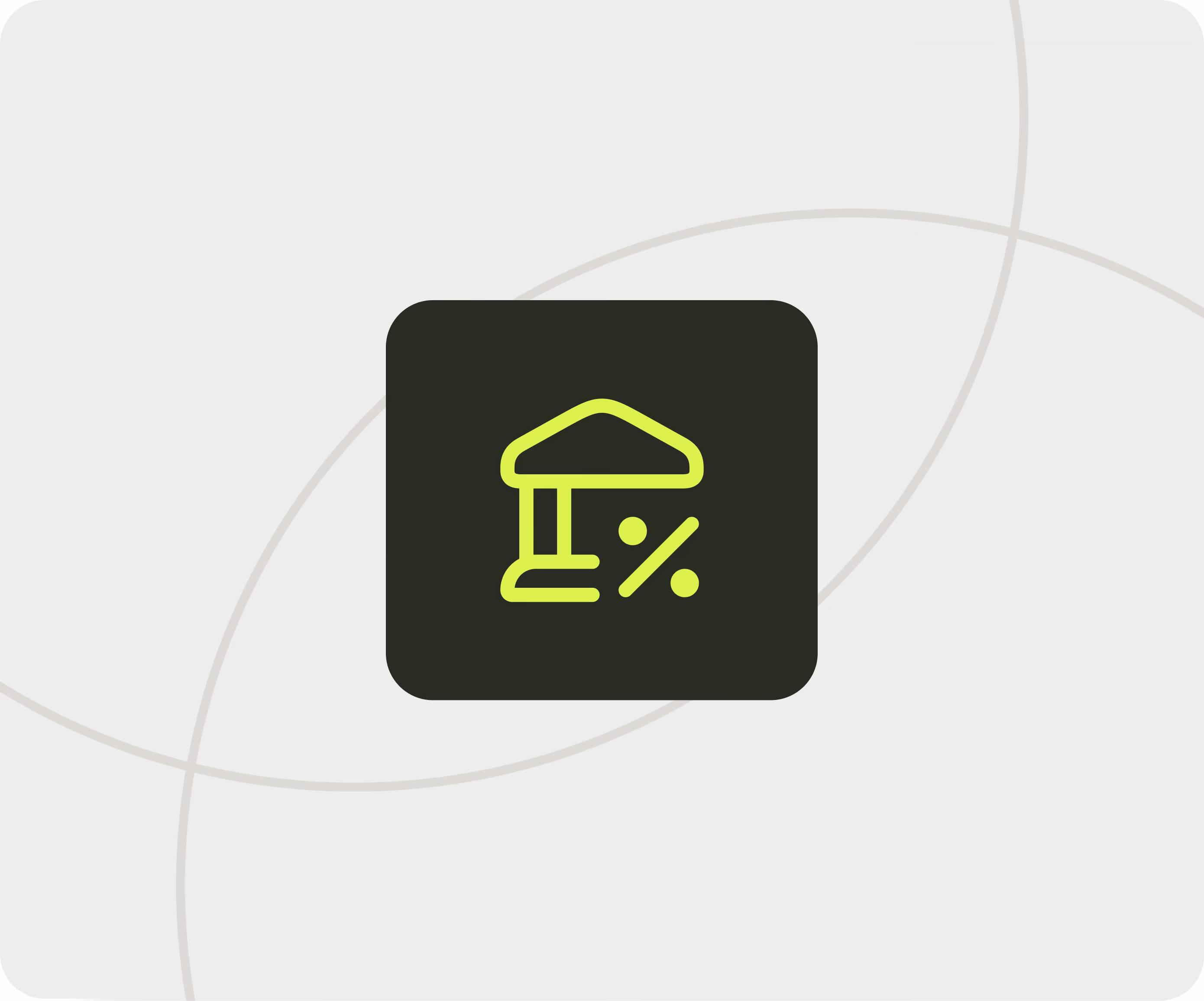 Icon of a bank building with a percentage symbol inside a dark rounded square.