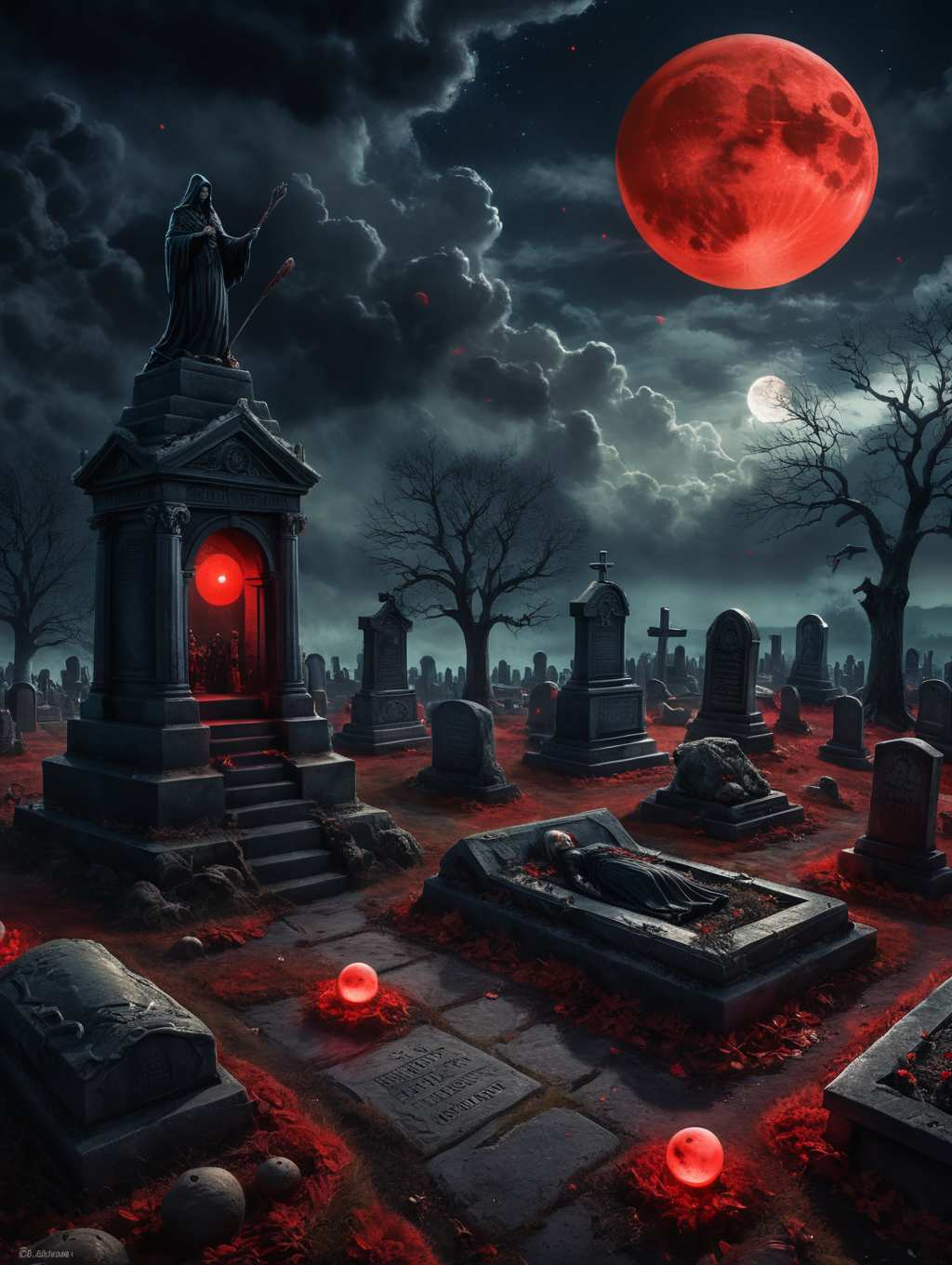 Graves with red moon.