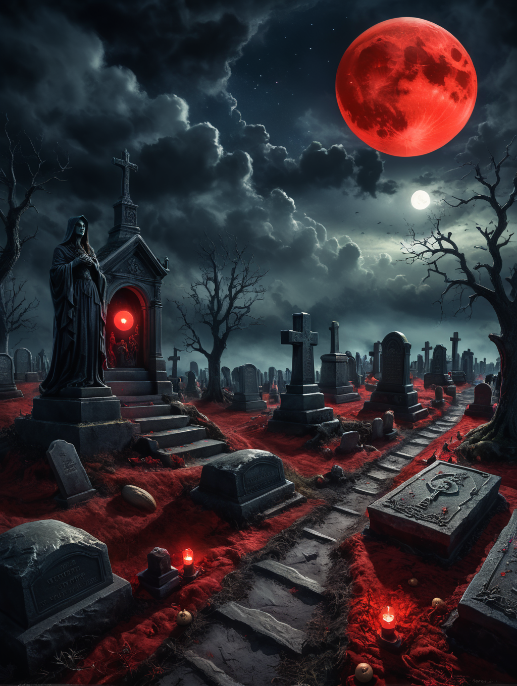 Graves with red moon.