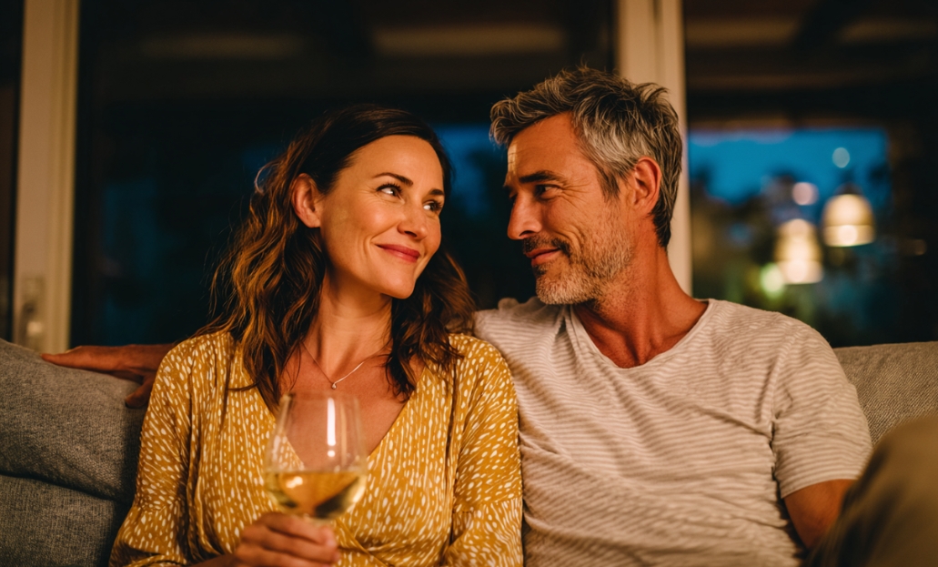 Man and wife looking in love, enjoying quality time together