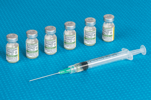 Vials of cypionate and injection needles. 