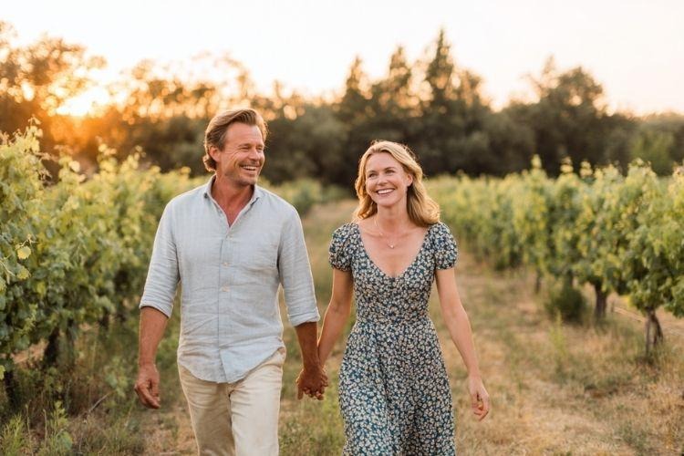 Healthy couple walking outdoors representing improved energy and wellbeing after optimizing testosterone levels.