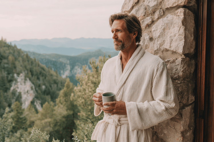 Healthy adult man relaxing outdoors, representing men’s hormone health and vitality.